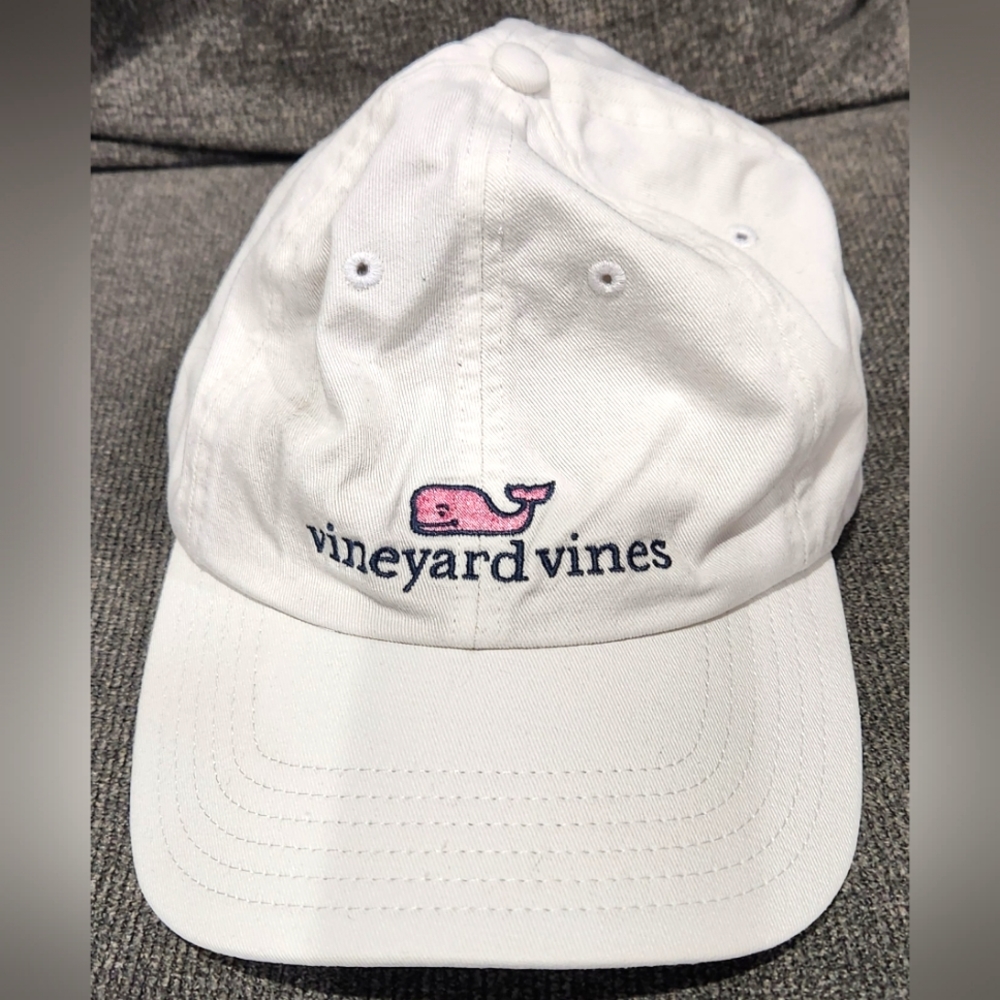 Vineyard Vines White Ball Cap With Pink Whale Velcro Adjustable Strap Unisex
